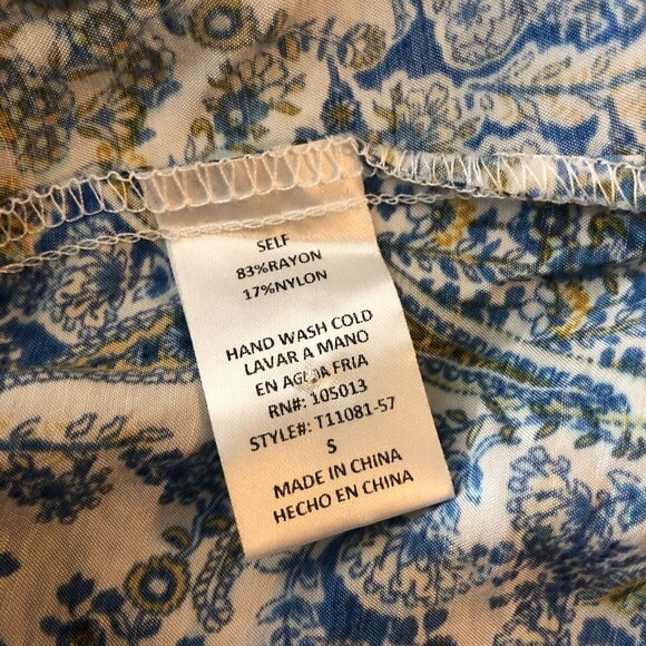 Emily Wonder Blue White Paisley Patterned Peasant Blouse V Neck S - Picture 4 of 4